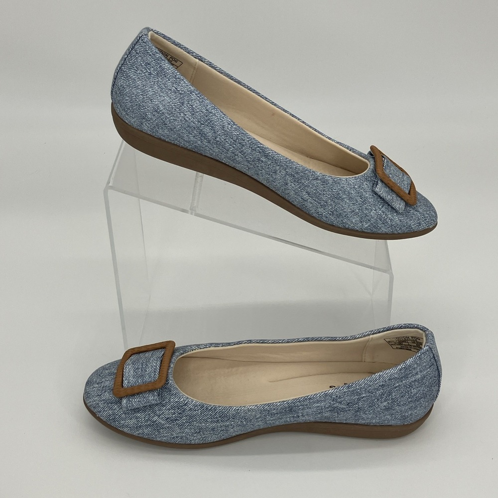 London Fog Bixby Blue Denim Flat Shoes 8W Comfort‎ Slip On Casual Preppy